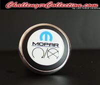 3D Decal cover for the Start/Stop Button - WHITE with blue M and black mopar logo   - For the 2008 and Up  Dodge Challenger