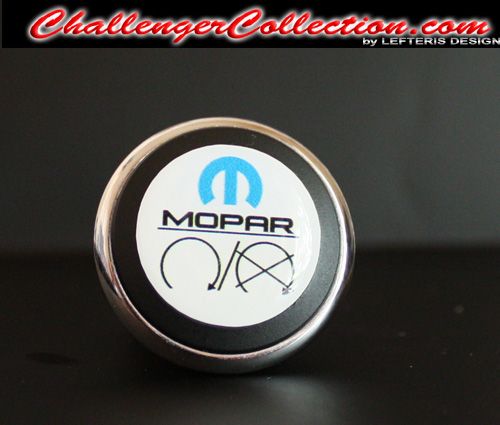 3D Decal cover for the Start/Stop Button - WHITE with blue M and black mopar logo   - For the 2008 and Up  Dodge Challenger